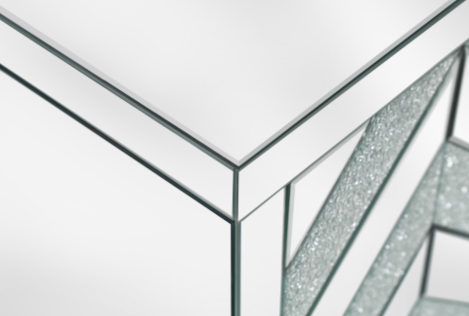 Cabinet with Mirror Trim and M Shape Design, Silver