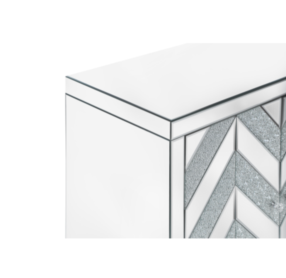 Cabinet with Mirror Trim and M Shape Design, Silver