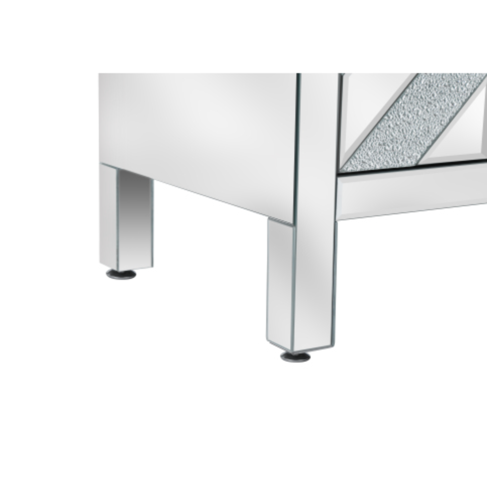 Cabinet with Mirror Trim and M Shape Design, Silver