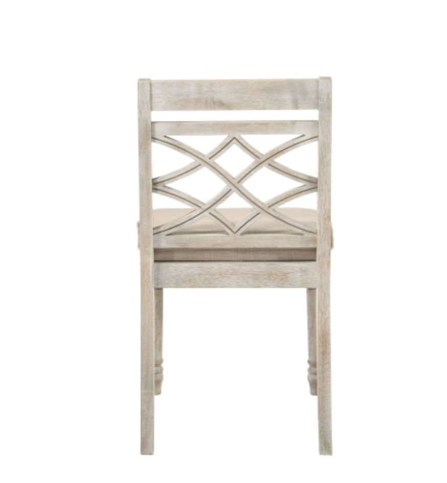 French Country Style Side Chair (Set-2) - Fabric & Antique White Finish