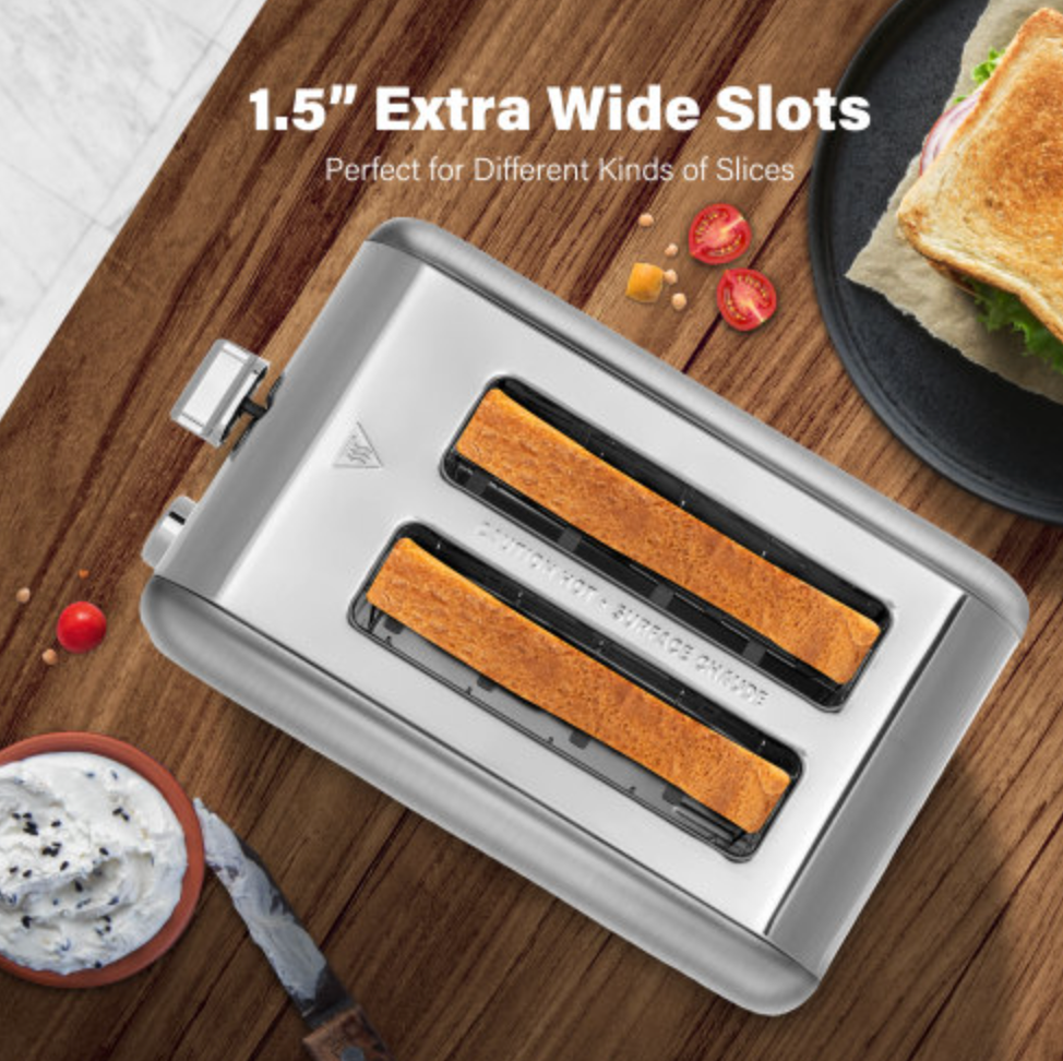 2-Slice Toaster with 1.5 inch Wide Slot, 5 Browning Setting and 3 Function: Bagel, Defrost & Cancel, Retro Stainless-Steel Style, Toast Bread Machine with Removable Crumb Tray, Silver