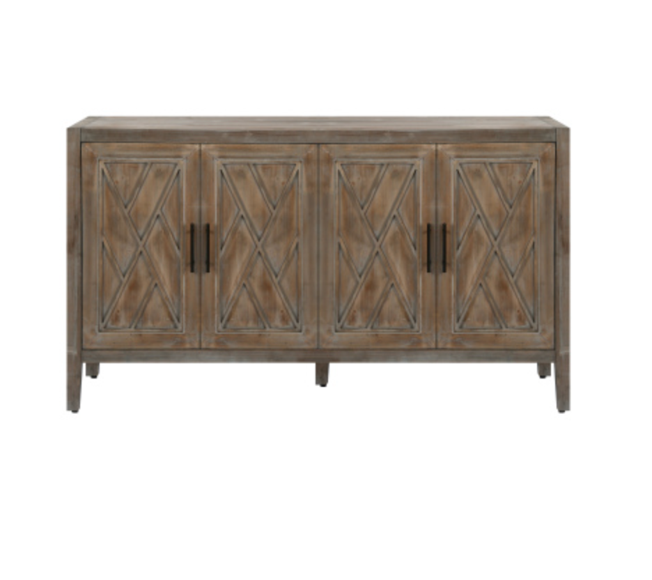 4 Door Wooden Twill Sideboard American Country Vintage Old Living Room Dining Room Hallway Entryway Cabinet - Antique Brown