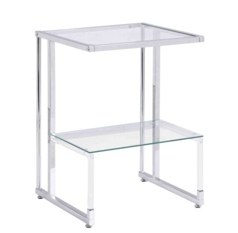 Silver Chrome Side Table, 2-Tier Acrylic Glass End Table