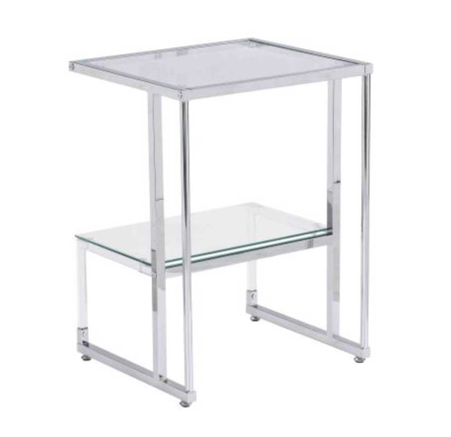 Silver Chrome Side Table, 2-Tier Acrylic Glass End Table