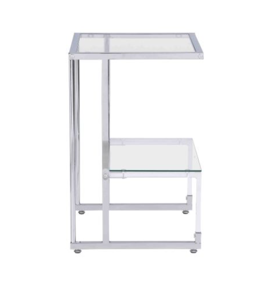 Silver Chrome Side Table, 2-Tier Acrylic Glass End Table