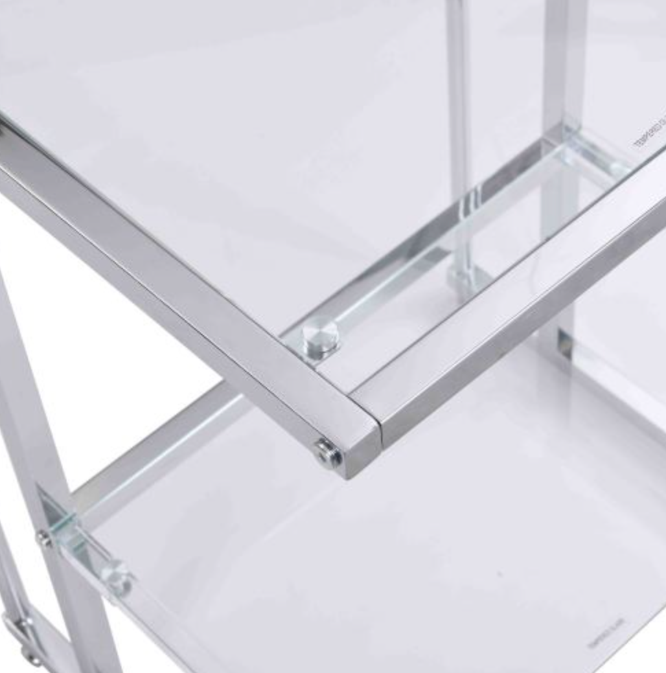 Silver Chrome Side Table, 2-Tier Acrylic Glass End Table