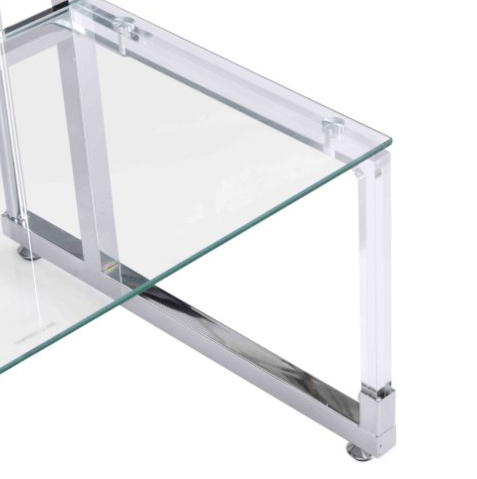 Silver Chrome Side Table, 2-Tier Acrylic Glass End Table