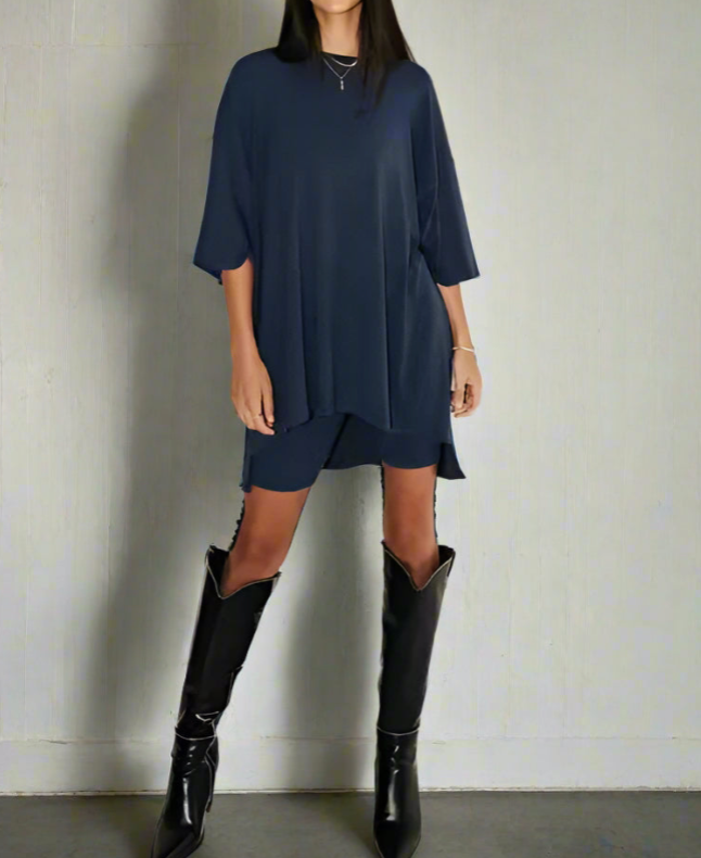 Women's Clothing Fashion Solid Color Loose T-shirt Tight Shorts Set