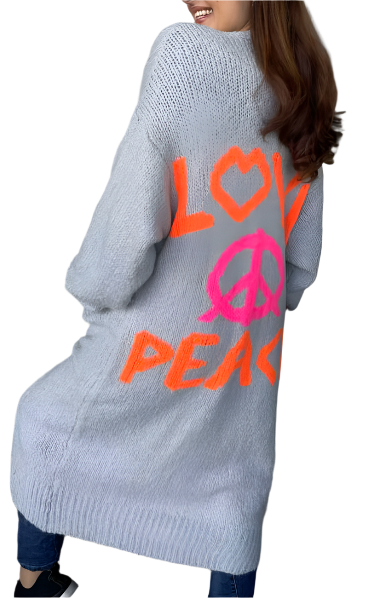 Love Peace Sign Long Sleeve Cardigan