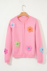 Cute Flower Pattern Button-Up Cardigan - Pink