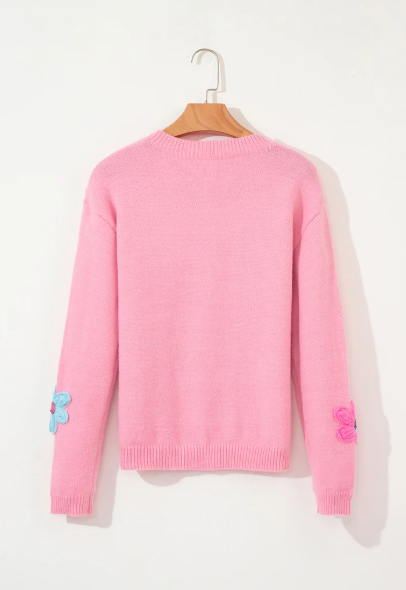 Cute Flower Pattern Button-Up Cardigan - Pink