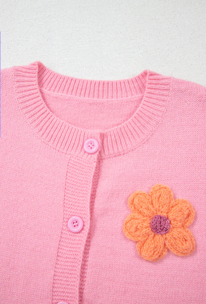 Cute Flower Pattern Button-Up Cardigan - Pink