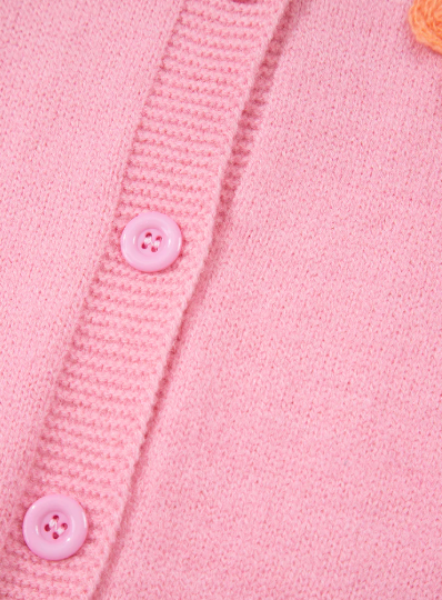 Cute Flower Pattern Button-Up Cardigan - Pink