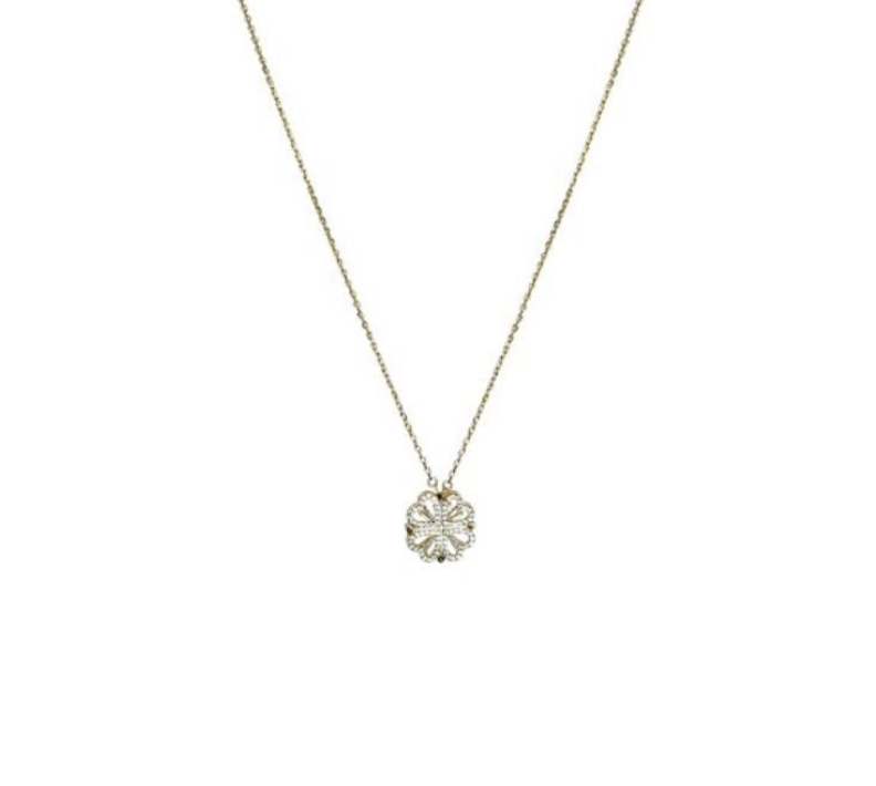 Retro Magnetic Folding Heart Shaped Four Leaf Clover Pendant Necklace Women