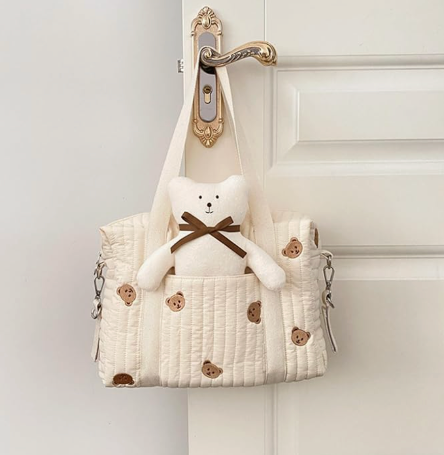 Baby Diaper Bear Tote Bag Stroller Organizer Pouches Handbag Embroidered Mommy Bag