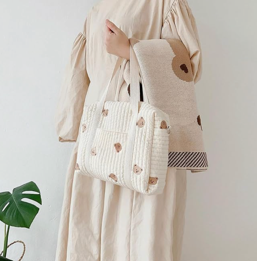 Baby Diaper Bear Tote Bag Stroller Organizer Pouches Handbag Embroidered Mommy Bag