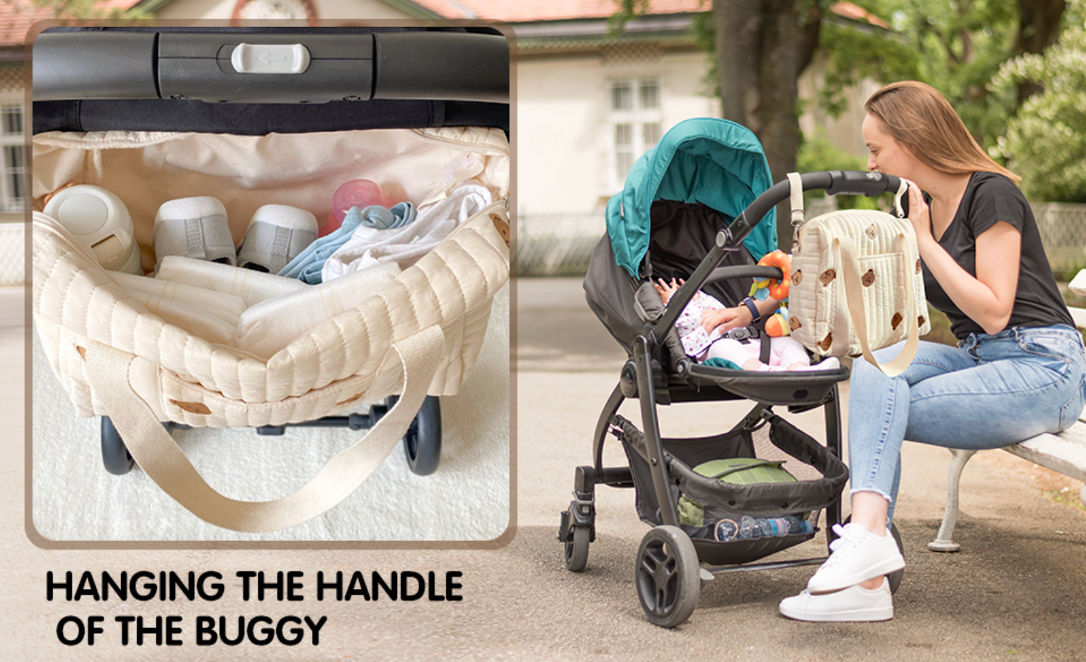 Baby Diaper Bear Tote Bag Stroller Organizer Pouches Handbag Embroidered Mommy Bag