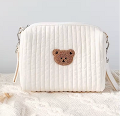 Single Bear Cotton Portable Diaper Bag Zipper Embroidery Organizer Stroller Bags 8x6x3.5 in