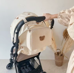 Single Bear Cotton Portable Diaper Bag Zipper Embroidery Organizer Stroller Bags 8x6x3.5 in