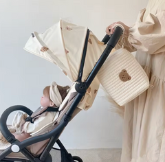 Single Bear Cotton Portable Diaper Bag Zipper Embroidery Organizer Stroller Bags 8x6x3.5 in