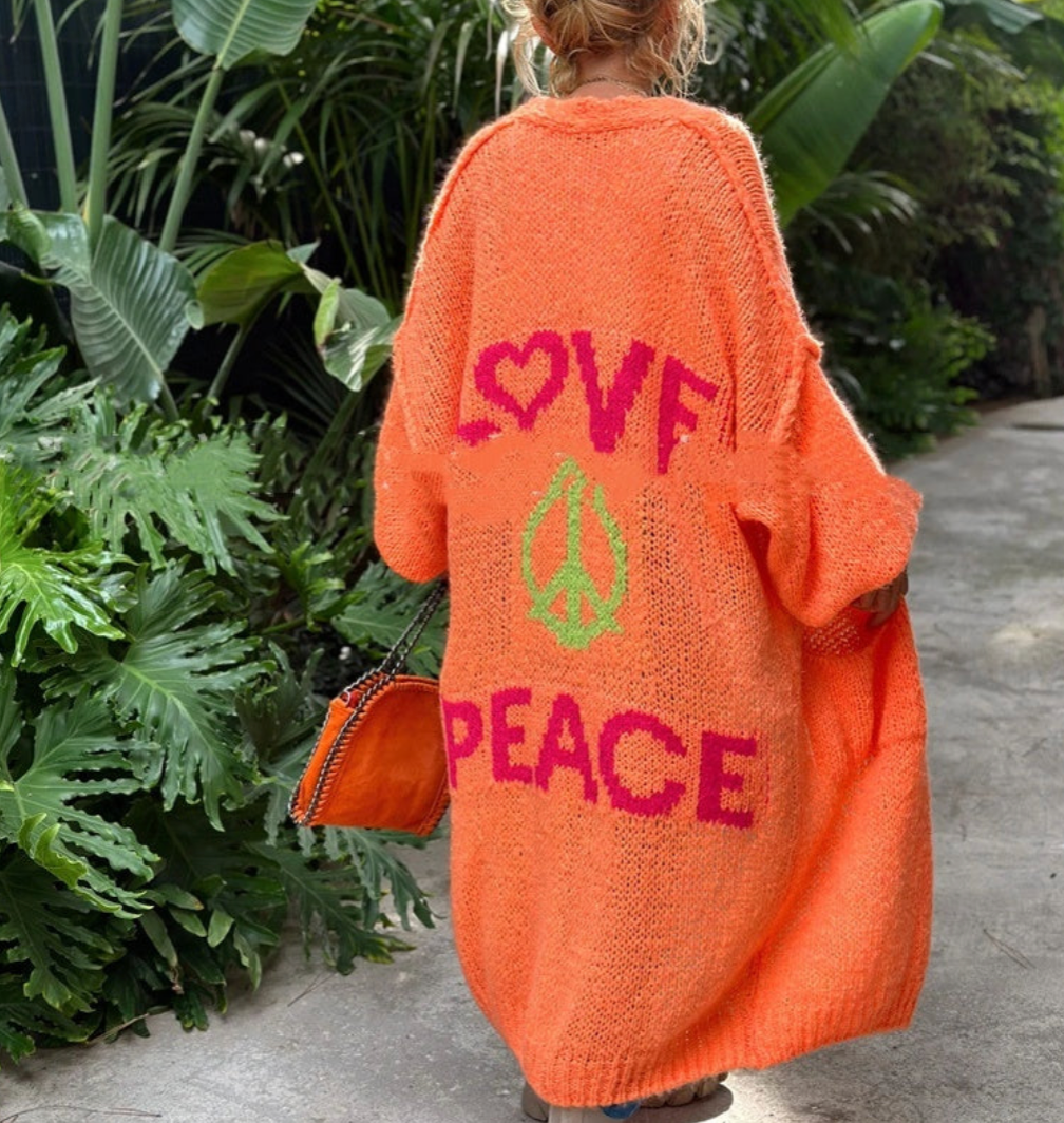 Women's Love Peace Graphic Oversized Cardigan Long Sleeve