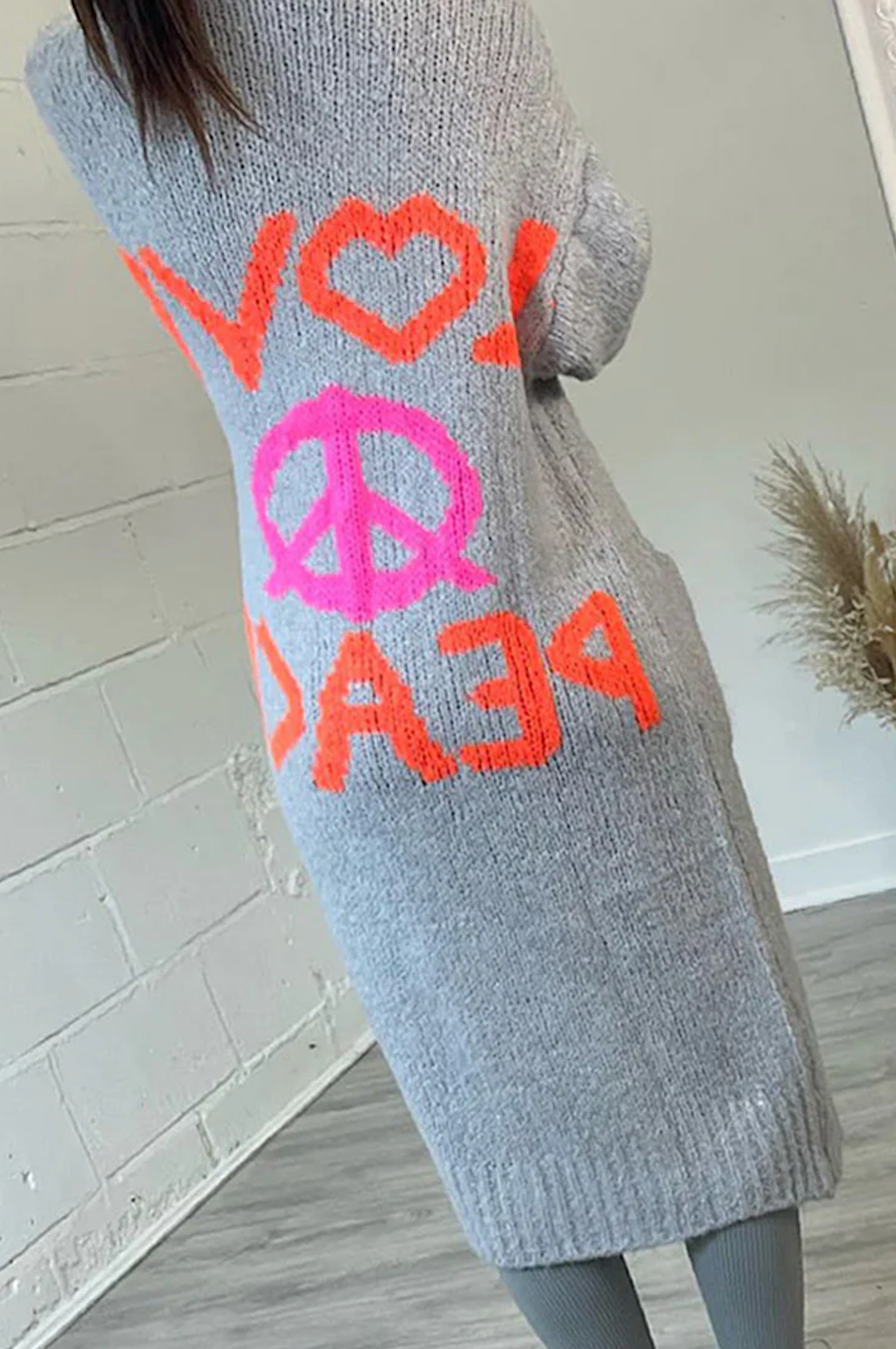 Women's Love Peace Graphic Oversized Cardigan Long Sleeve