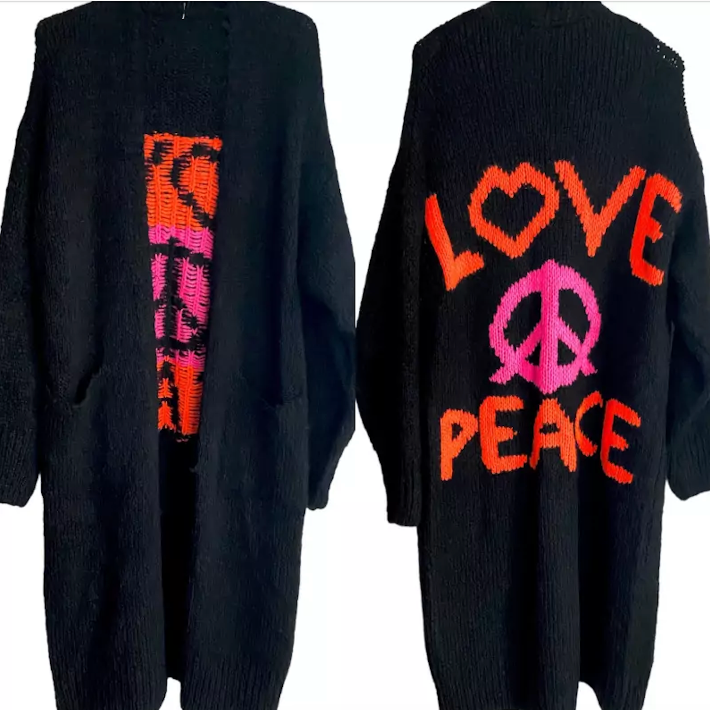 Women's Love Peace Graphic Oversized Cardigan Long Sleeve