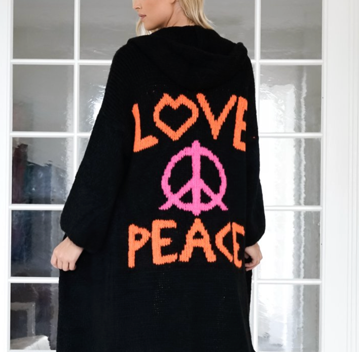 Women's Love Peace Graphic Oversized Cardigan Long Sleeve