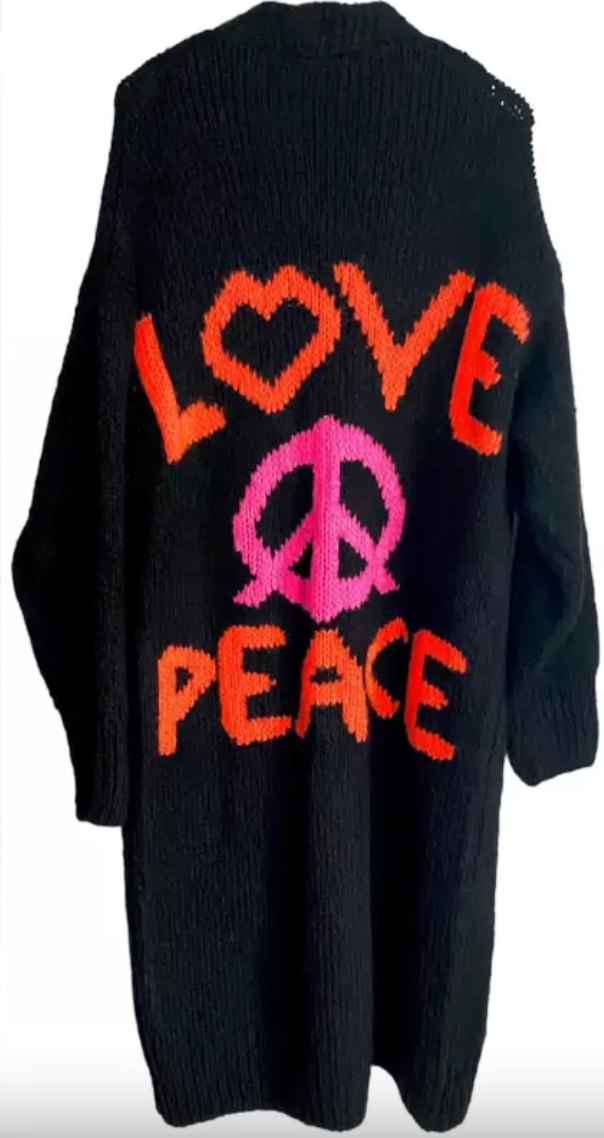 Women's Love Peace Graphic Oversized Cardigan Long Sleeve