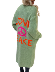 Women's Love Peace Graphic Oversized Cardigan Long Sleeve