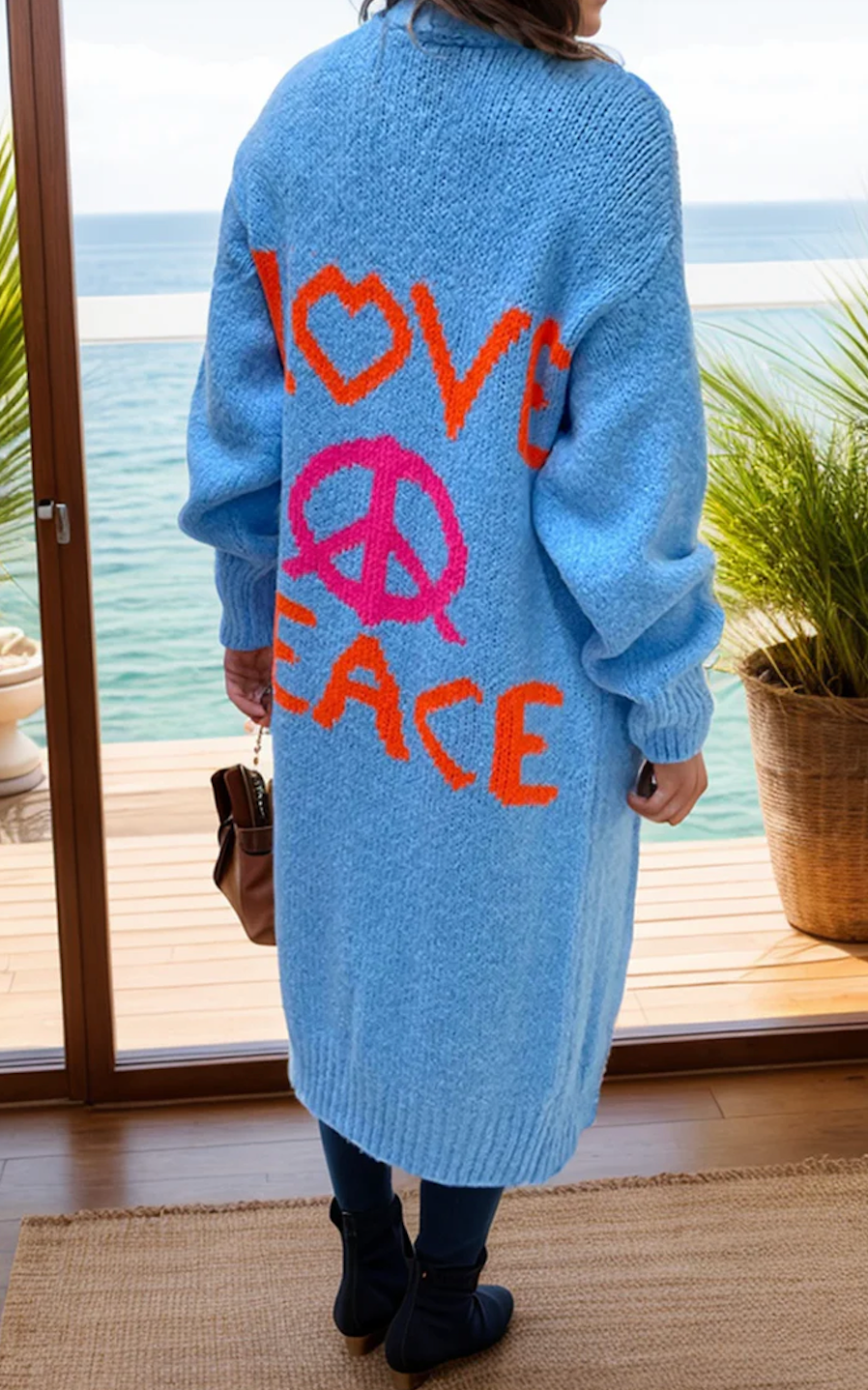 Women's Love Peace Graphic Oversized Cardigan Long Sleeve
