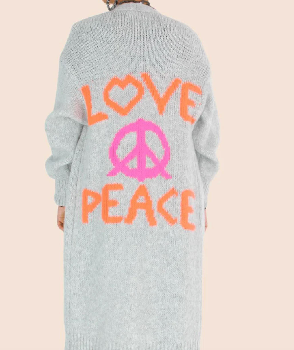 Women's Love Peace Graphic Oversized Cardigan Long Sleeve