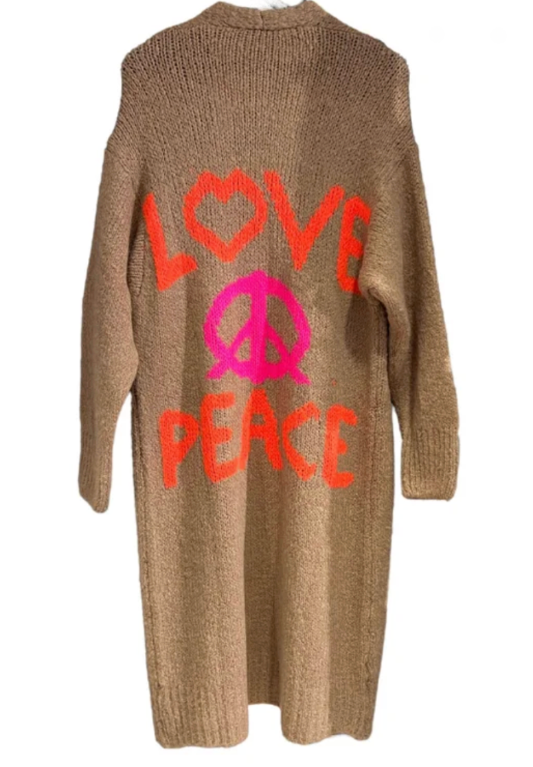 Women's Love Peace Graphic Oversized Cardigan Long Sleeve