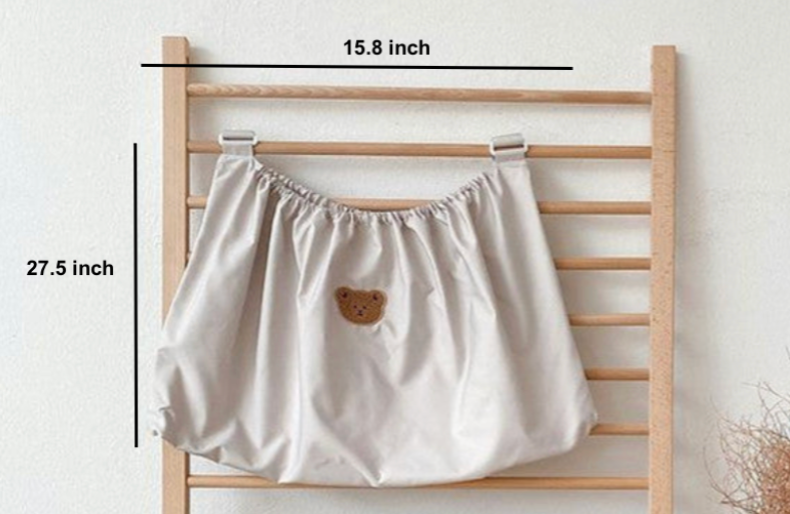Baby Stroller Organizer Bag, White Waterproof Nylon Storage Pouch with Cute Bear Design, Universal Hanging Diaper Caddy