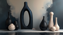 Handcrafted Black Paulownia Wood Decorative Vase, Modern Minimalist Design, Sculptural Art Piece