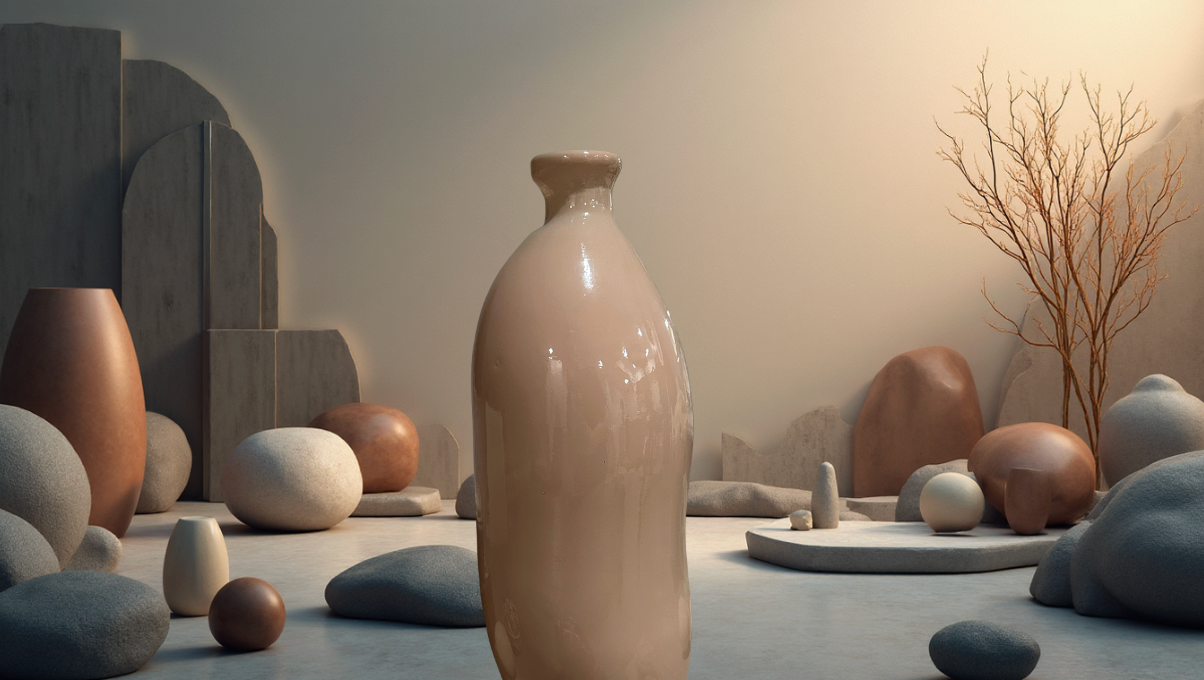 Contemporary Spanish Handcrafted Decorative Glass Vase, Tan, Modern Cylindrical Design 14"