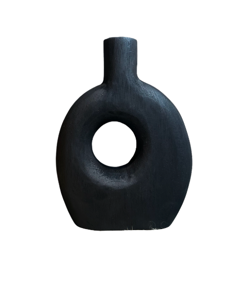 Handcrafted Black Paulownia Wood Decorative Vase, Modern Minimalist Design, Sculptural Art Piece