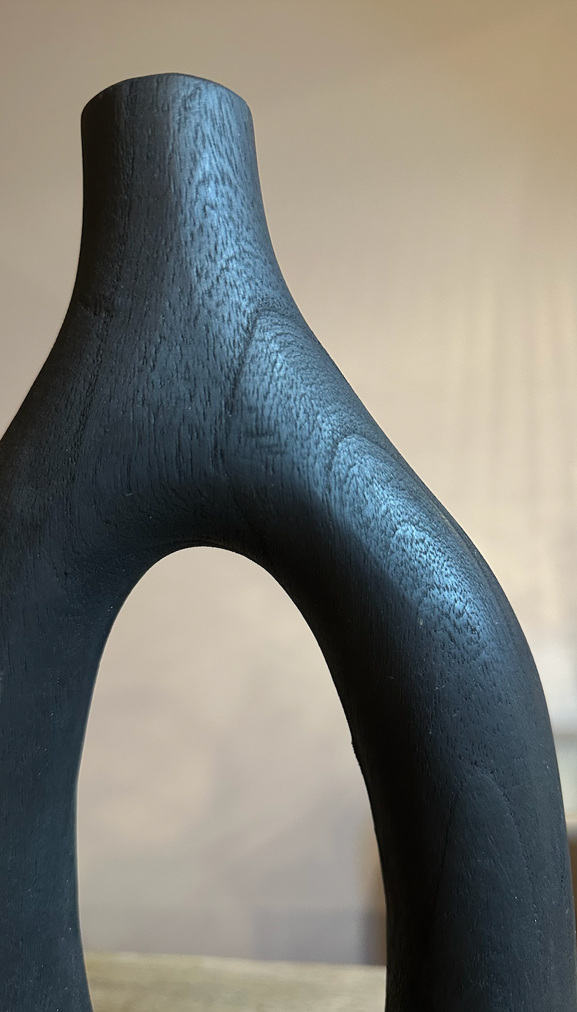 Handcrafted Black Paulownia Wood Decorative Vase, Modern Minimalist Design, Sculptural Art Piece