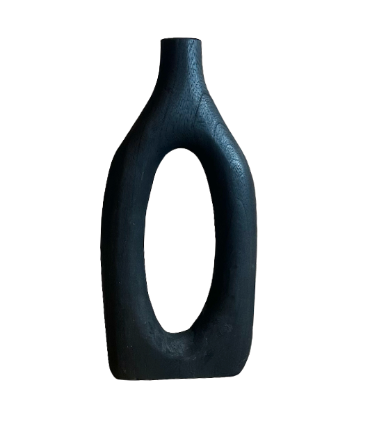 Handcrafted Black Paulownia Wood Decorative Vase, Modern Minimalist Design, Sculptural Art Piece