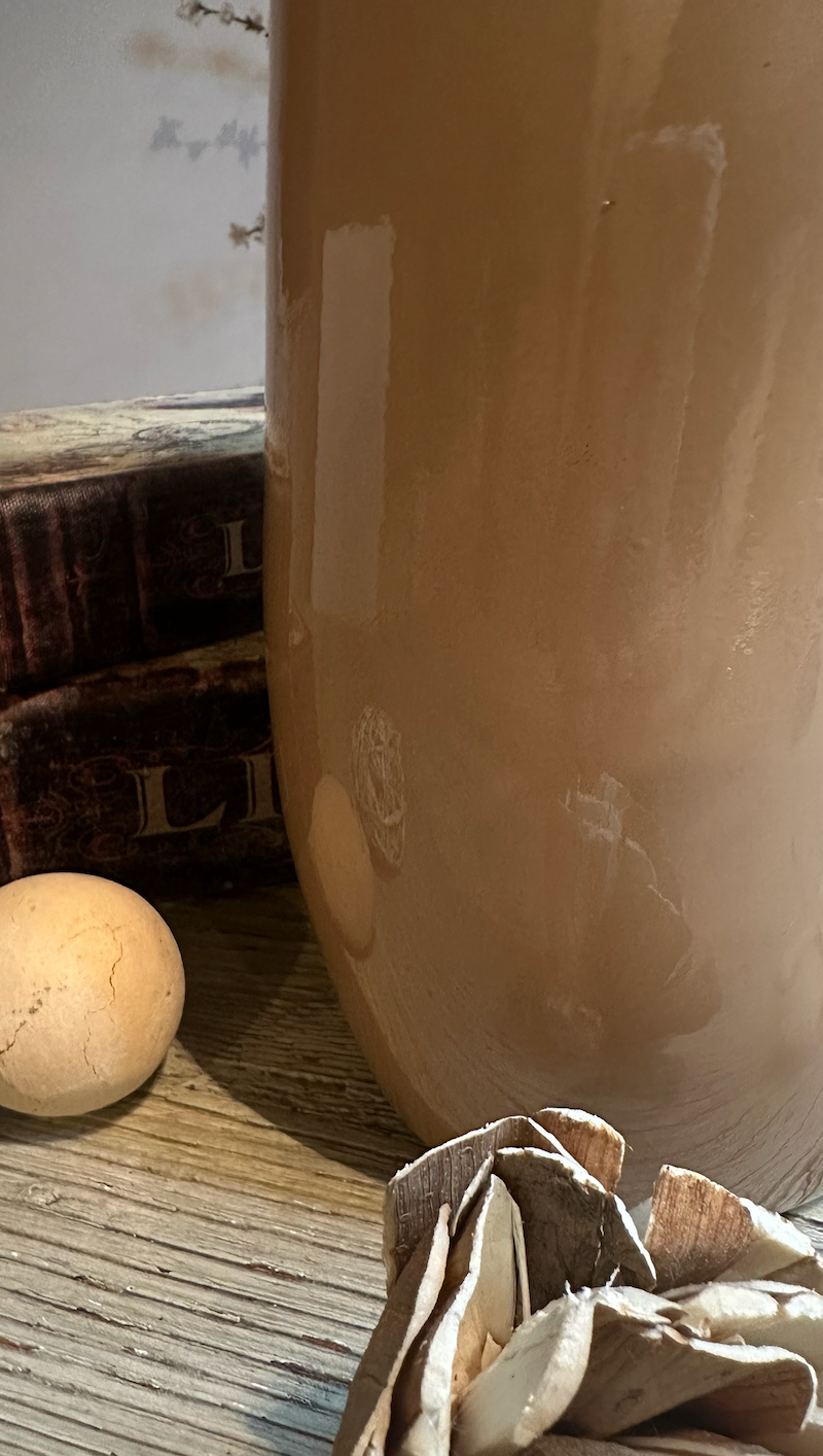 Contemporary Spanish Handcrafted Decorative Glass Vase, Tan, Modern Cylindrical Design 14"