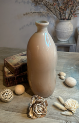 Contemporary Spanish Handcrafted Decorative Glass Vase, Tan, Modern Cylindrical Design 14"