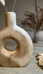 Modern Decorative Paulownia Wood Vase, Donut Shape Design, 9 Inch, Boho Style Home Decor
