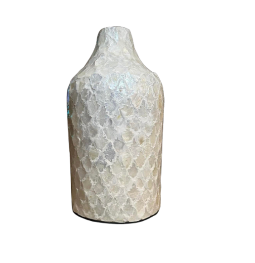 Modern Mosaic Pearl White Decorative Vase, Textured Glass Design, 12.5"