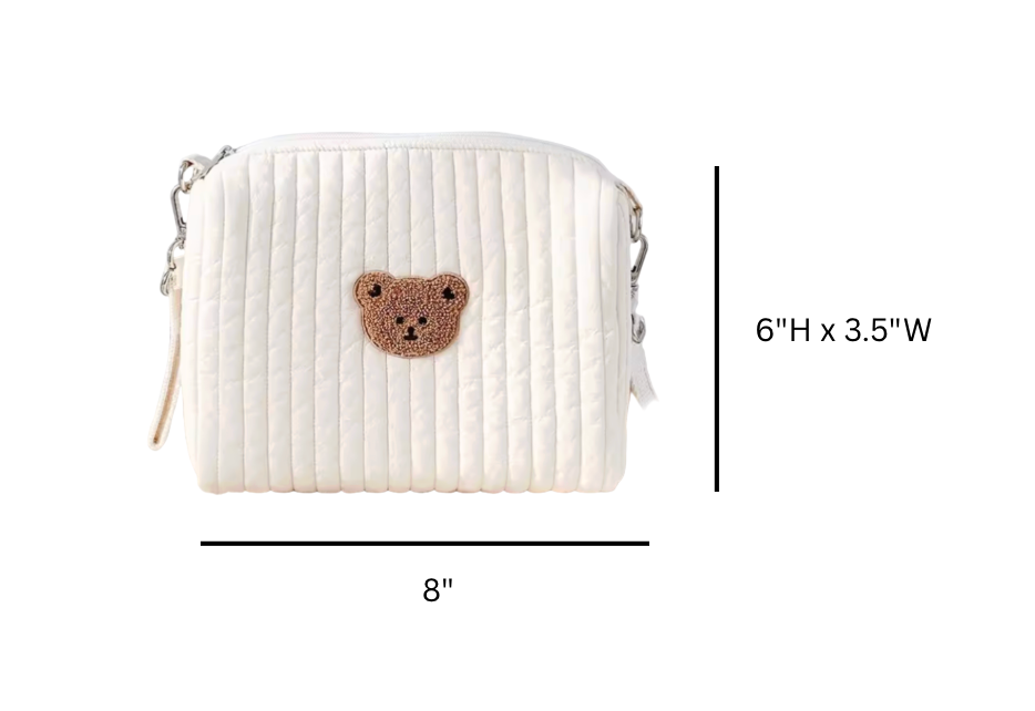 Single Bear Cotton Portable Diaper Bag Zipper Embroidery Organizer Stroller Bags 8x6x3.5 in