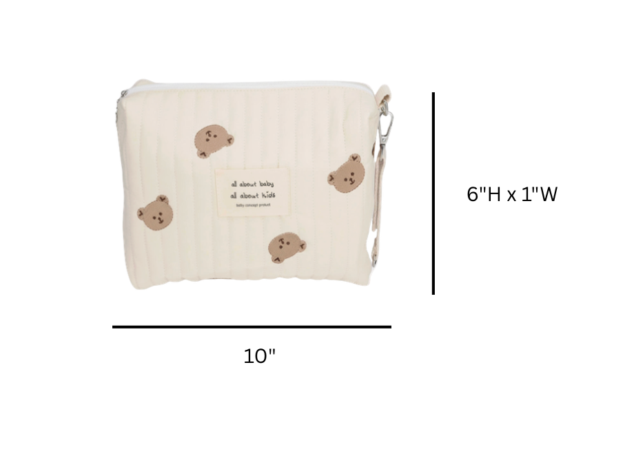 Baby Small Diaper Bear Bag, Mini Stroller Storage Bag, Quilted Cotton Cute Bag for Travel, Organizer Pouch 10x6x1in