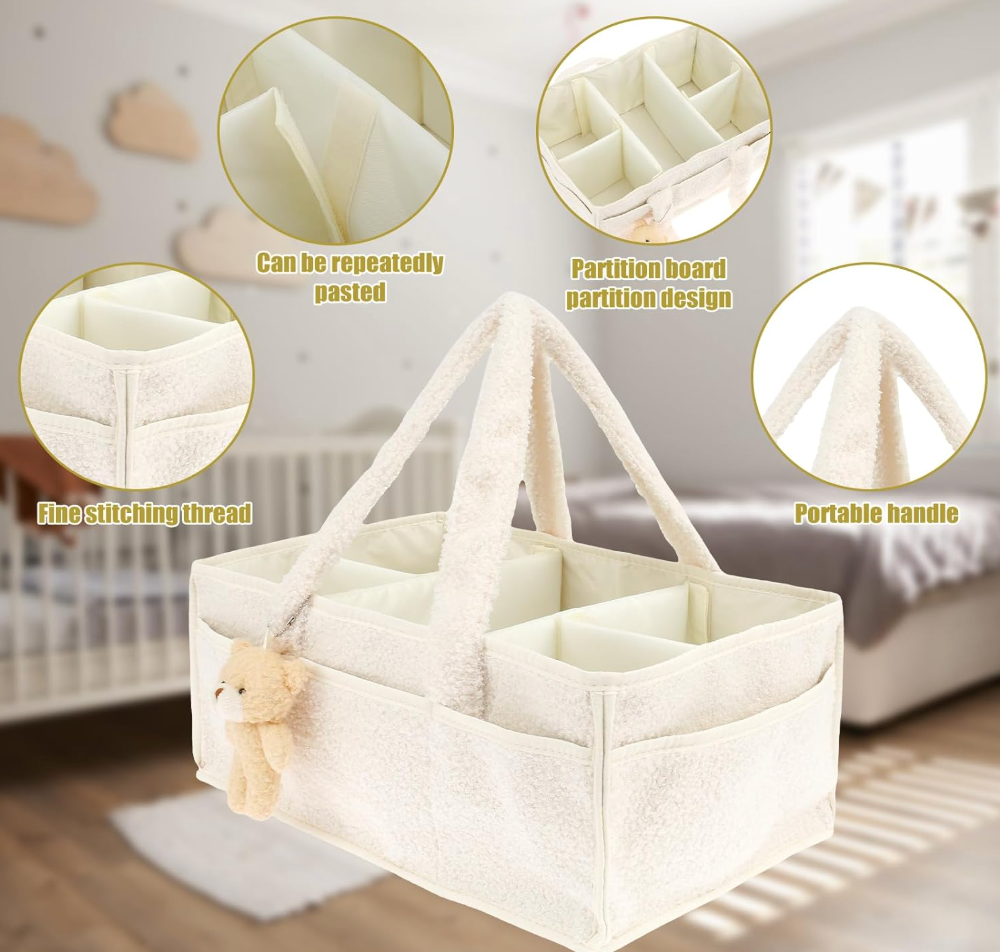 Cozy Plush Organizer with Bear Diaper Stackers & Caddies Newborn Baby Items Diaper Bags Organizer Cream