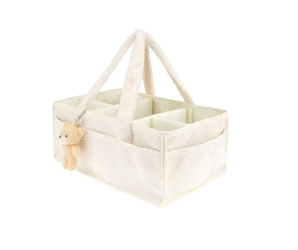 Cozy Plush Organizer with Bear Diaper Stackers & Caddies Newborn Baby Items Diaper Bags Organizer Cream