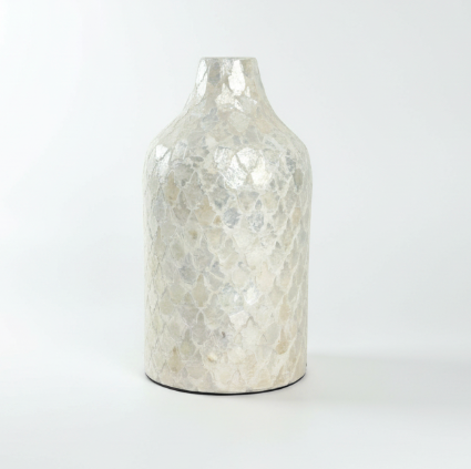Modern Mosaic Pearl White Decorative Vase, Textured Glass Design, 12.5"