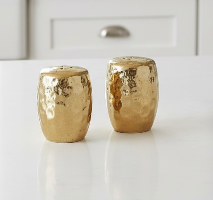 Elegant Gold Salt & Pepper, Butter Dish, Sugar Bowl & Creamer Pitcher (sold as a set or separately)