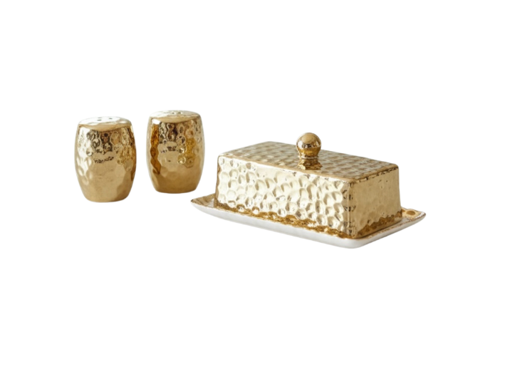 Elegant Gold Salt & Pepper, Butter Dish, Sugar Bowl & Creamer Pitcher (sold as a set or separately)